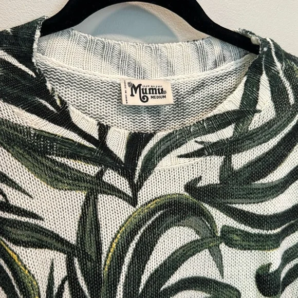 SHOW ME YOUR MUMU Palm Print Thin Knit Cream & Green Sweater sz M - Picture 2 of 3